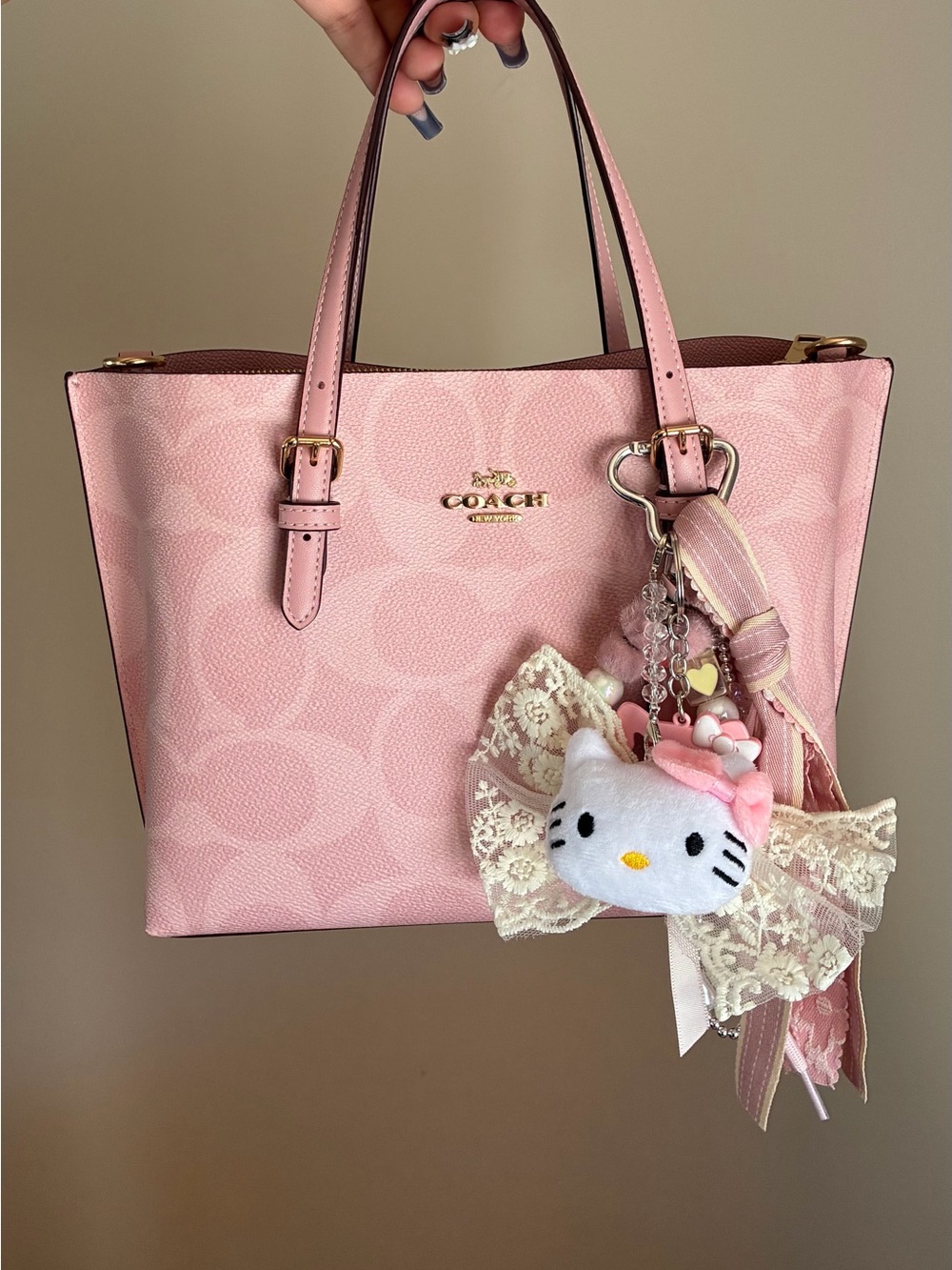 Hello Kitty Pink and Cream Plush Bag Charm with Lace and Beads